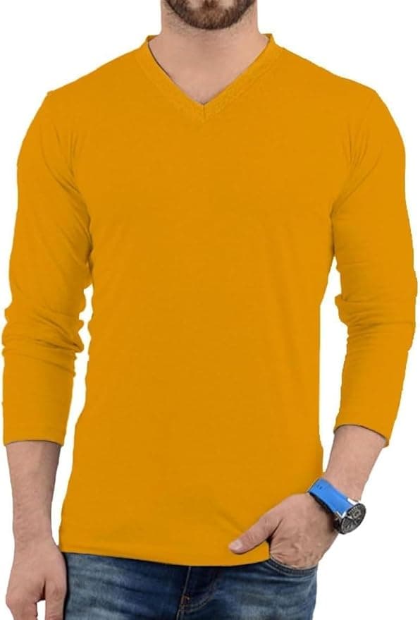 Decrum Mens Plain Long Sleeve T-Shirt - Comfortable Soft Fashion V Neck Full Sleeves Jersey Shirts